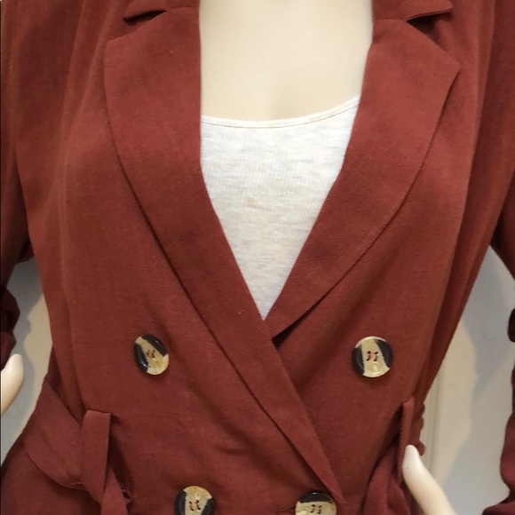 BROWN EARTH COLOR BELTED & BUTTON CLOSURE JACKET - Picture 4 of 8